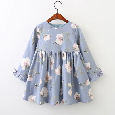 cute doll collar striped 3-10 yrs baby girls long sleeve dress 2019 summer spring big bow blue pink little girl princess costume | Детская
