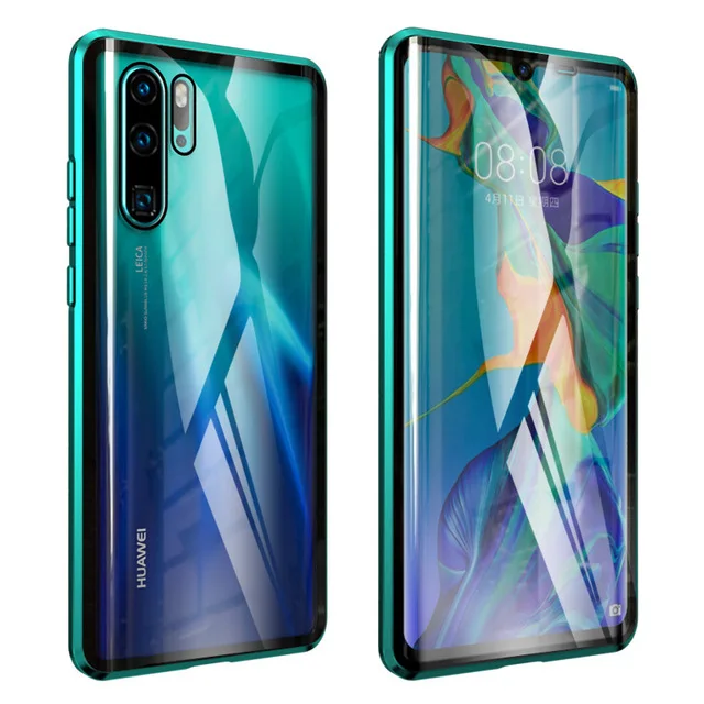 Green Luphie полный обертывающийся Магнитный чехол для huawei P30 Pro Чехол 9H Передняя Задняя крышка из закаленного стекла чехол для телефона huawei P30 чехол - Цвет: Green