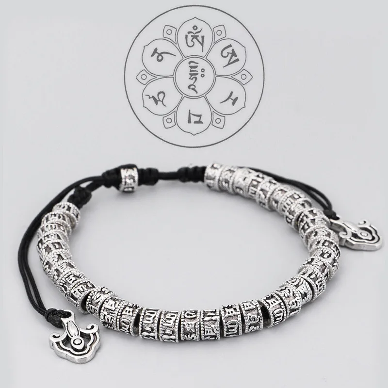 

Vintage Silver Color Rune Beads Bracelets Homme Men Ethinc Meditation Weave Bracelet Women Prayer Jewelry Yoga Bracelet