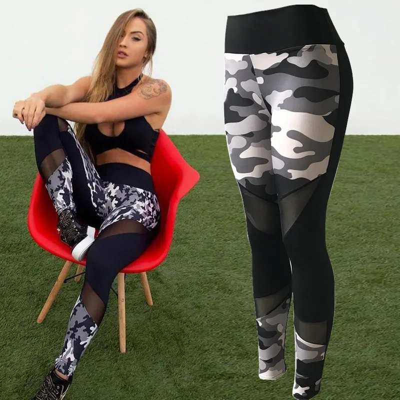 Новые европейские и американские модные камуфляжные сетчатые штаны для фитнеса