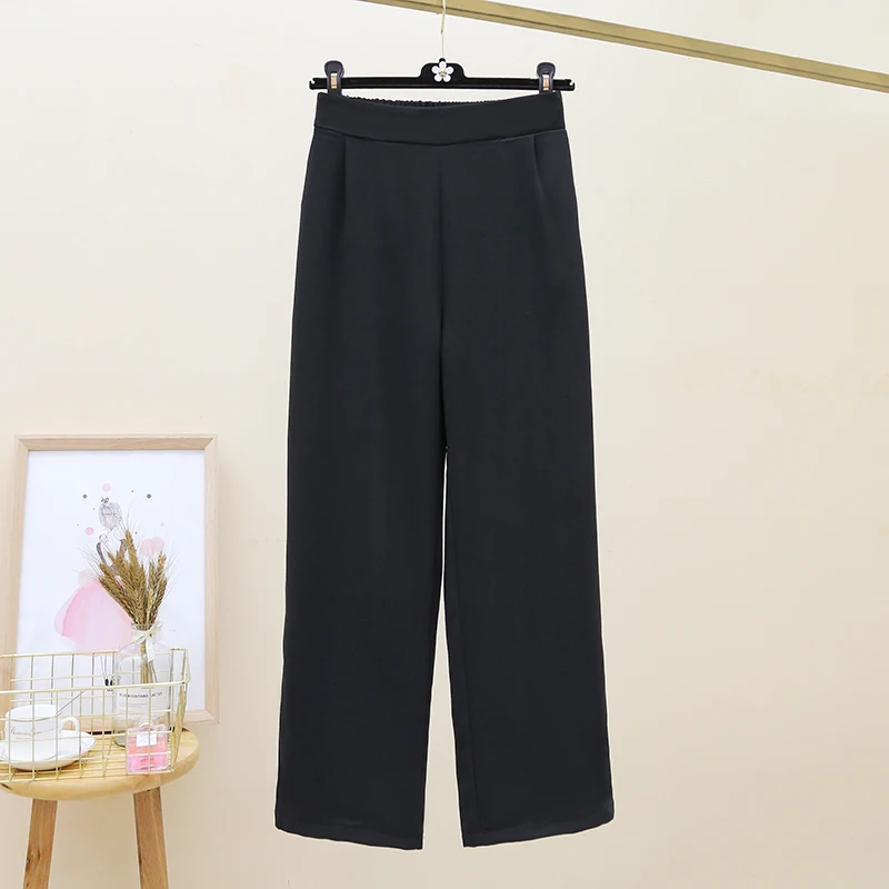 

Однотонные черные шифоновые широкие брюки в Корейском стиле, Модные Винтажные летние спортивные брюки большого размера, женская одежда, бр...