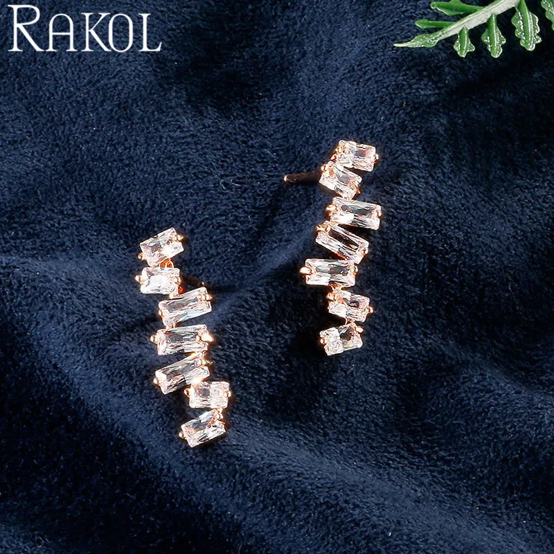 RAKOL Простые и стильные белые серьги с цирконием кубической огранки для женщин