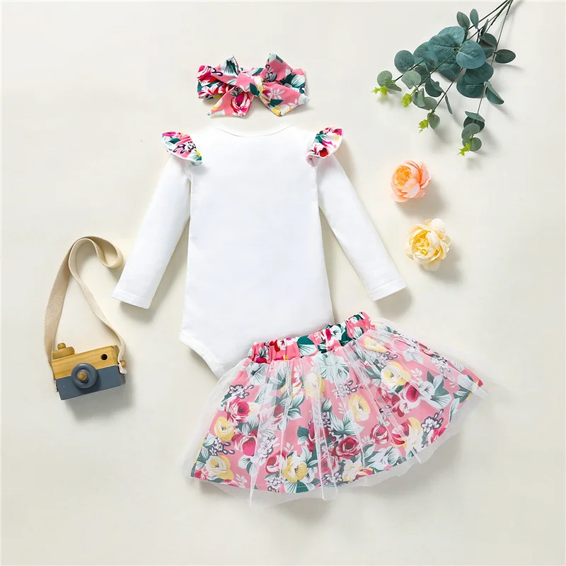 

3Pcs 0-18Months Newborn Baby Girls Cotton Clothes Set,Toddler Girls Sweet Cute Long Sleeve Collar Yarn Skirt+Bow Knot Headdress