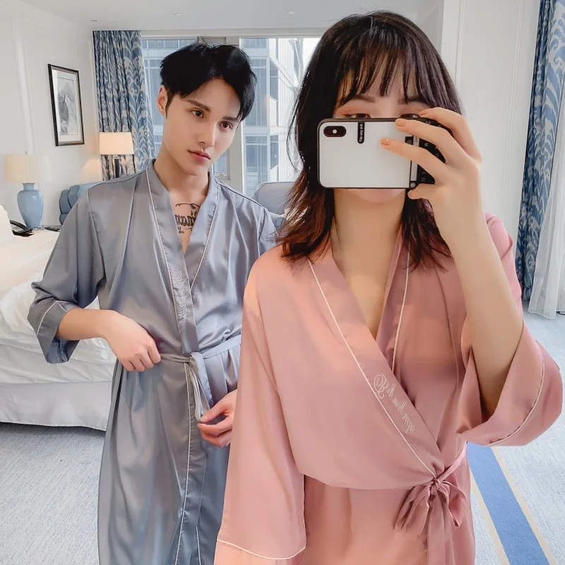 Весеннее утреннее платье имитирует шелковую одежда для сна влюбленных женская