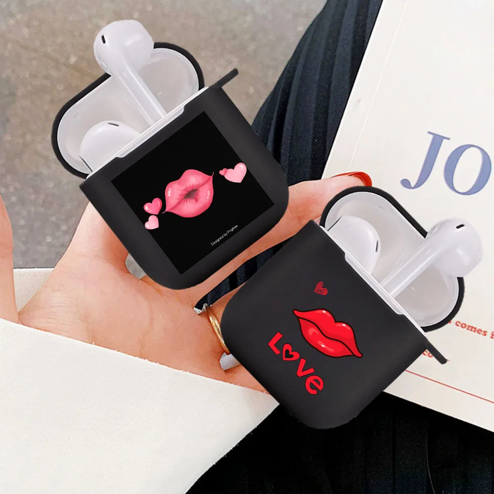 

Luxury Silicone for Airpods 1/2 Earphone Fashion Hand Painted Lipstick Lip Print Fundas Airpods Case Air Pods Charging Box Bags
