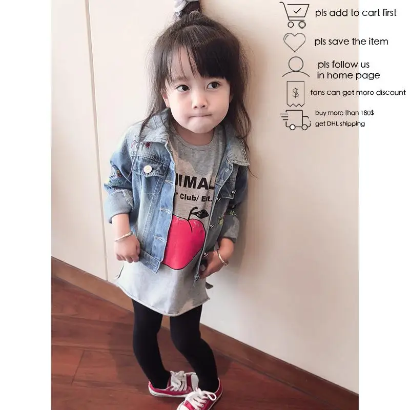 Girls Jackets Embroidery Printing Denim Jacket Coat For Kids Leisure Coats Child Clothes | Детская одежда и обувь
