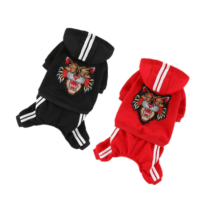 

Tiger Head Print Design Dog Clothes for Small Dogs Autumn Dog Overalls Warm Fleece Liner Chihuahua Puppy Jumpsuit Hooded Outfit