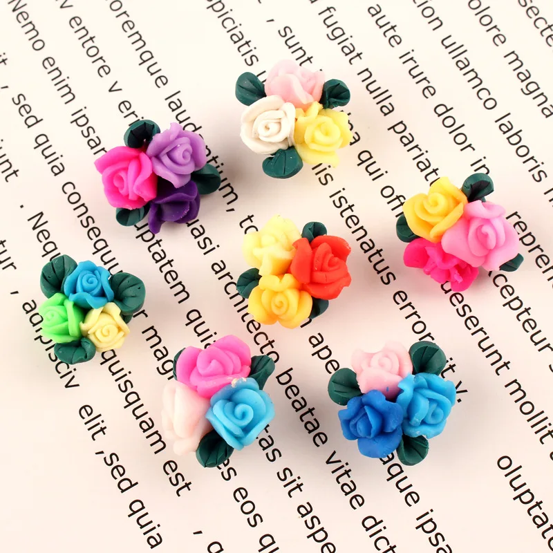 

Free Shipping 40pcs 3 Colors handmade Polymer Clay Flower Beads Handmade 18mm Floral Ornament Accessories Cabochon with Hole