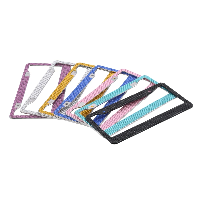 

Stainless Steel License Plate Frame With Two Diamond-Encrusted Luxury Handmade Rhinestone Car License Plate Frames