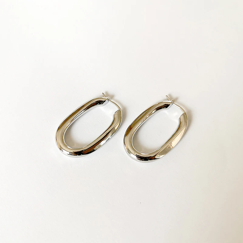 silver GHIDBK, маленькие золотые серебряные одноцветные овальные серьги-кольца, модные массивные серьги ручной работы, женские минималистичные повседневные серьги - Окраска металла: silver