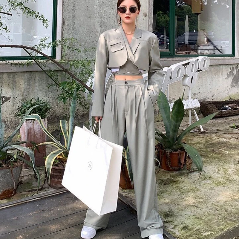 Модный женский комплект из двух предметов блейзер на шнуровке куртка-бомбер +