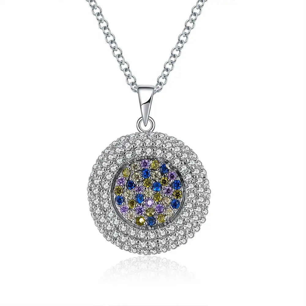 ORSA JEWELS подвески для женщин круглой формы AAA красочный ослепительный фианит зубец Установка 45 см цепочка ожерелье девушки подарок на день рождения ON147 - Metal Color: OON149