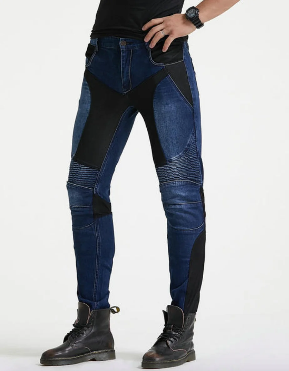 Мужские мотоциклетные джинсы стильные байкерские облегающие повседневные штаны