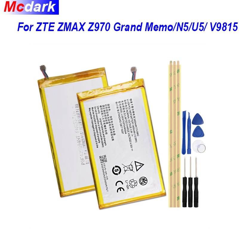 3400 мАч Li3834T43P3h965844 для ZTE ZMAX Z970 Grand Memo N5L LTE/N5/N5S N9520 /U5/U5S/U969/U9815/V9815 аккумулятор +