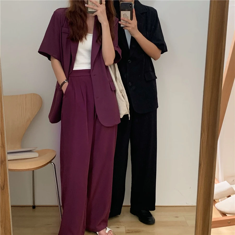 

Comelsexy New 2020 Autumn Purple Workwear Women's Pant Suits Single Breasted Blazer Jacket & Zipper Long Pants Suits Female Sets