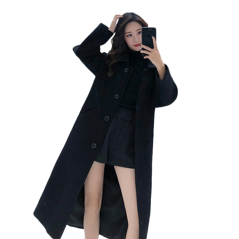 

All-match Slim-Fit Woolen Coat 2020 Autumn Solid Color All-match Overcoat Single Breasted Women Clothing mujer chaqueta