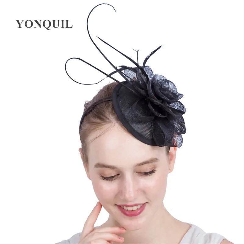 Элегантная женская свадебная Коктейльная шляпка Вуалетка с цветами перьями