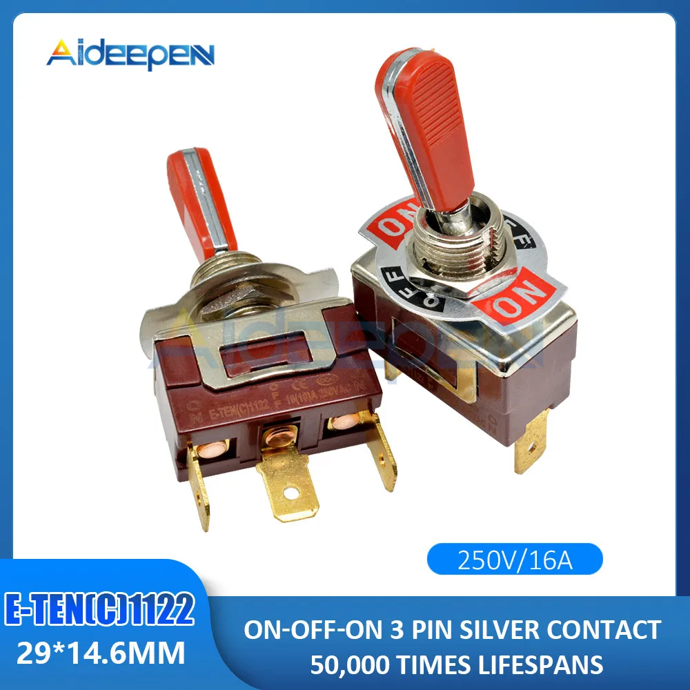 

E-TEN(C)1122 переключатель, красный 3-контактный переключатель ВКЛ./ВЫКЛ., Серебряный контактор, срок службы 50000 в, 16 А, 29*250 мм, красная ручка