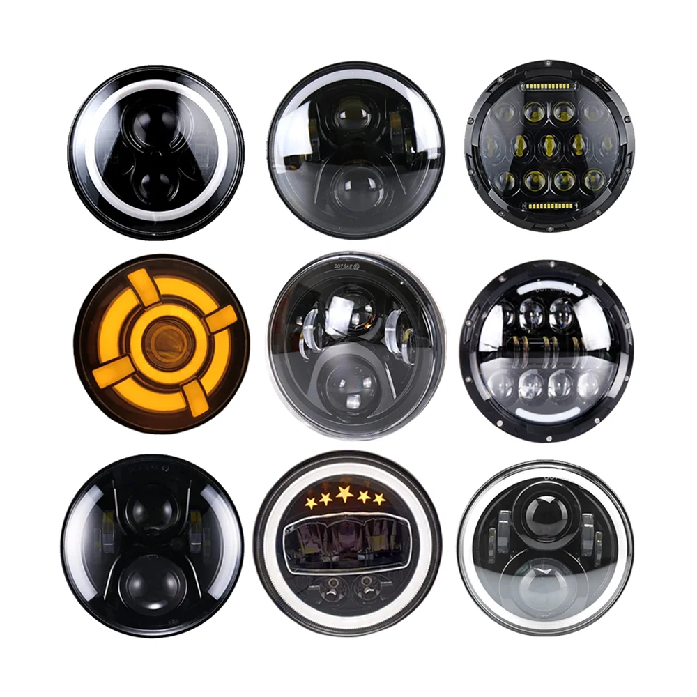 

1PCS Motorcycle 7inch LED Headlamp 7" DRL H4 Halo Ring Amber Turn Signal For JeepJK TJ Touring Lada 4x4 Yamaha Niva