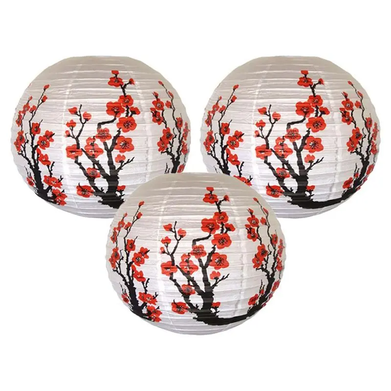 Set Of 3 Red Sakura(Cherry)Flowers White Color Chinese/Japanese Paper Lantern/Lamp 16 Inch Diameter | Дом и сад