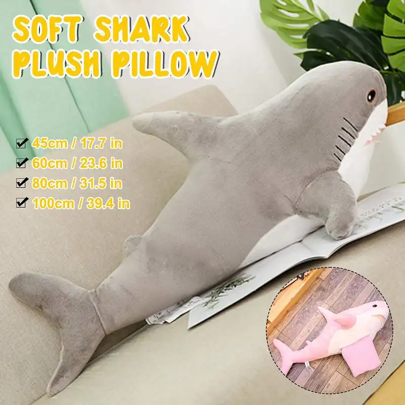 Игрушка плюшевая гигантская Акула 100 см мягкая Набивная игрушка животное кукла