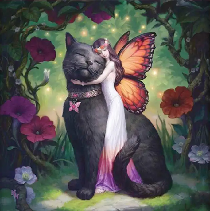 

Diamond Embroidery Princess and Cat Full Round Mosaic Crystal Diamond Painting Cross Stitch Home Decorative