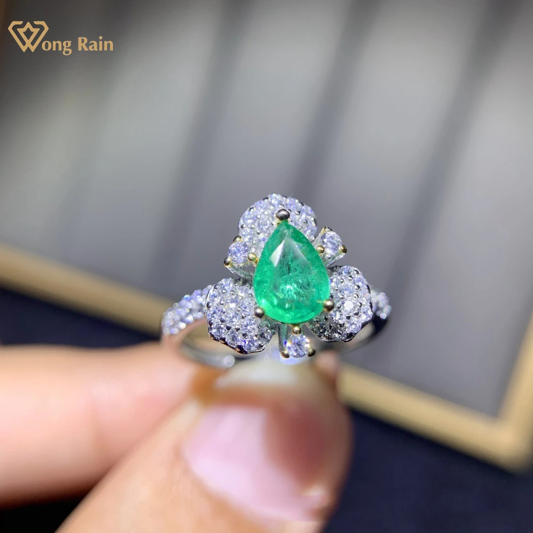 

Wong Rain 925 пробы Серебряная Груша 5*7 мм натуральный изумруд создан Moissanite драгоценный камень Свадебная вечеринка винтажные кольца ювелирные из...