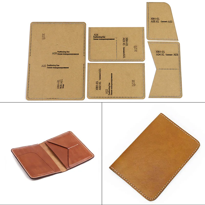 

1Set DIY Kraft Paper Template New Passport Holder Dual Card Storage Bag Leather Craft Pattern DIY Stencil Sewing Pattern 10*15cm