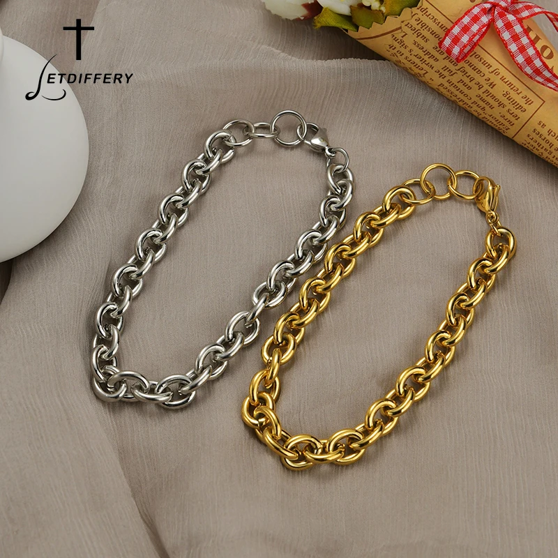 

Letdiffery Simple Style Stainless Steel Women Chain Bracelet Gold O Chain for Men Party Jewelry Dropshipping
