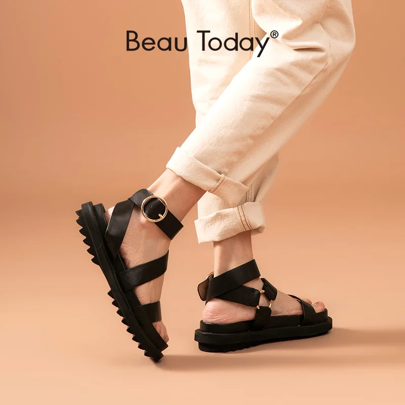 Сандалии BeauToday женские на платформе Натуральная овечья кожа ремешок щиколотке