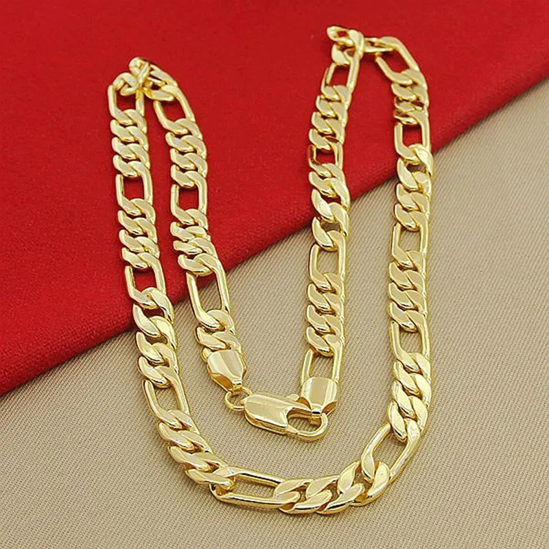 High Quality Men's 8mm 24'' 60cm Gold Necklace 24k Yellow Color Figaro Chain For Male Luxury Jewelry | Украшения и