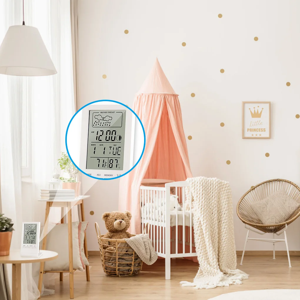 lcd thermometer battery powered humidity meter multifunctional weather automatic electronic temperature humidity monitor clock free global shipping