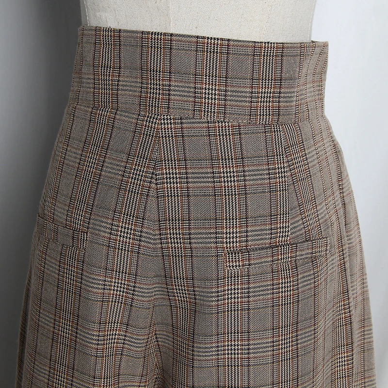 CHICEVER клетчатые штаны шаровары с рюшами для женщин высокая талия длина по