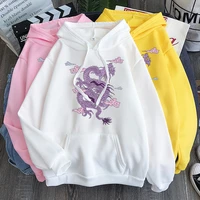 autumn and winter candy colored sweatshirt white dragon printed pattern hooded oversized hoodie fall 2020 women clothing