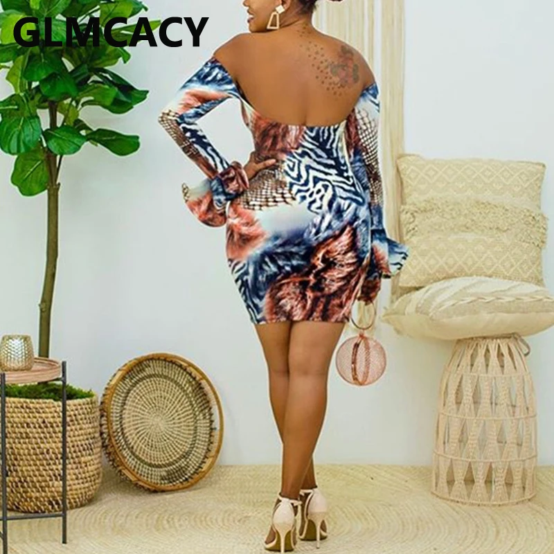 

Off Shoulder Backless Flare Sleeve Bodycon Party Mini Dress