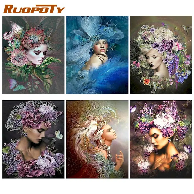 

RUOPOTY DIY 60×75cm Painting By Numbers Figure Coloring By Numbers Girl Home Decors Artcraft Diy Kits On Canvas