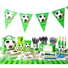 Зеленая Футбольная тема для детского дня рождения, одноразовые аксессуары, салфетка для чашек, соломенная шляпа