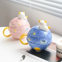 creative planet ceramic mugs cups with lids blue pink coffee water milk drinking tazas tea party home drinkware gifts