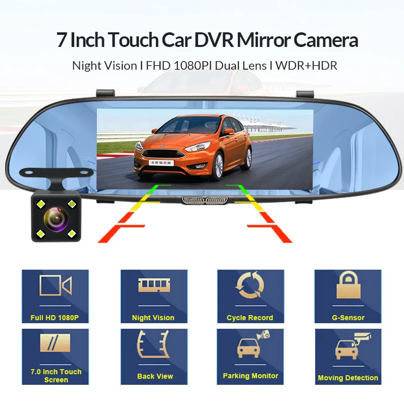 E-ACE Автомобильный видеорегистратор зеркало видео Регистраторы 7 0 дюймов