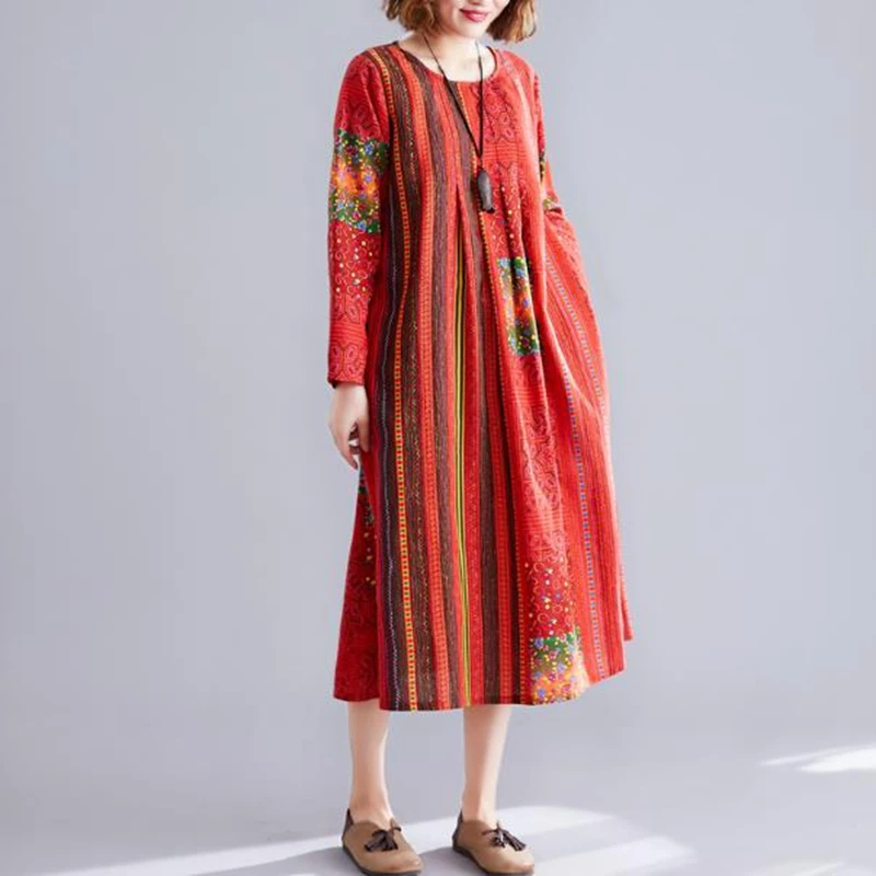 2020 осеннее хлопковое конопляное облегающее длинное платье с принтом в