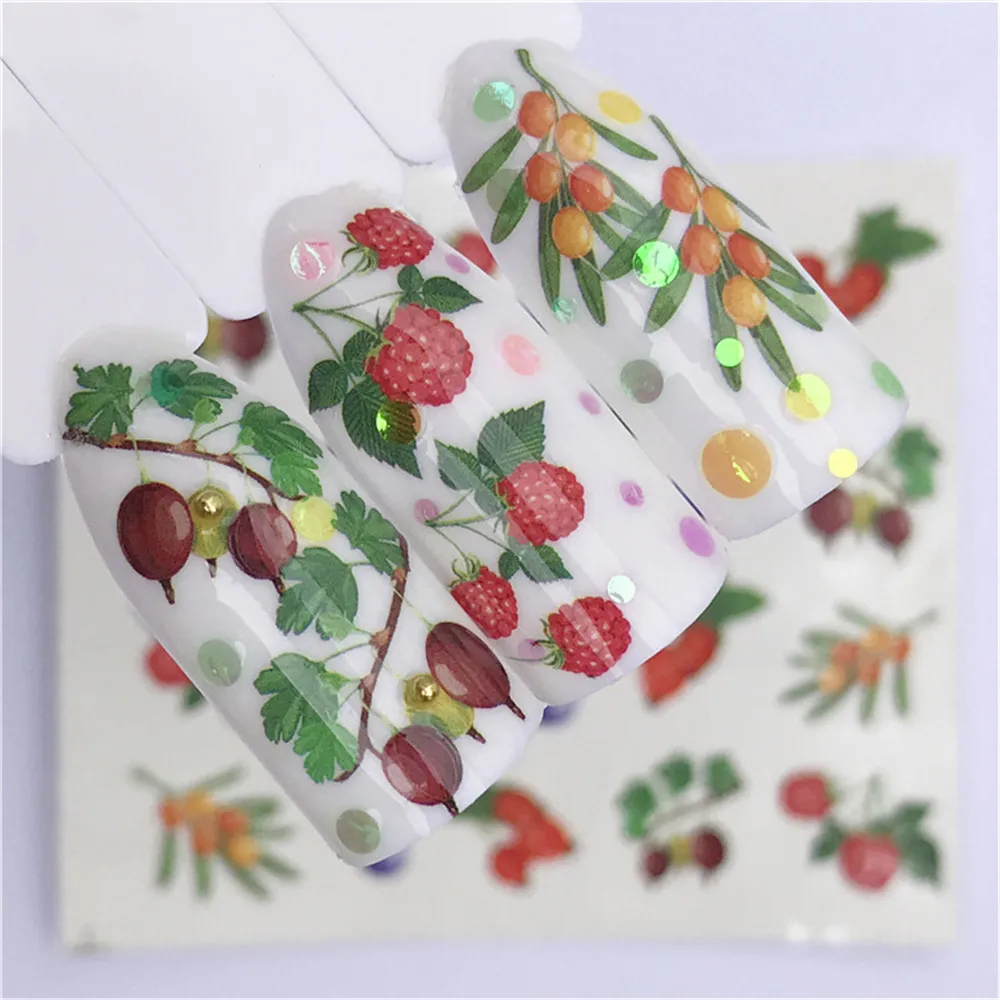 

1@# 1 pcs Fruit Christmas Nail Stickers Flowers pPlants Water Decal Cat Pattern 3D Manicure Sticker Nail Art Decoration m2N93