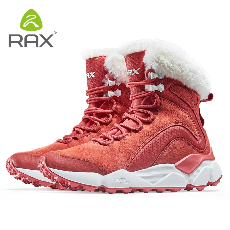 

RAX Leather Boots Winter with Fur Super Warm Snow Boots Winter Work Casual Shoes Sneakers High Top Rubber Ankle Boots Female