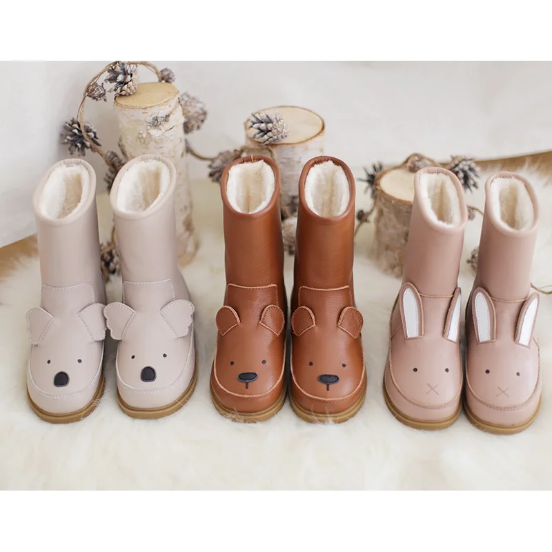 

Cartoon Animals Children Snow Boots Genuine Leather Rabbit Kids Shoes Winter Warm Plush Girls Cute Sneakers Boy's Casual Boots