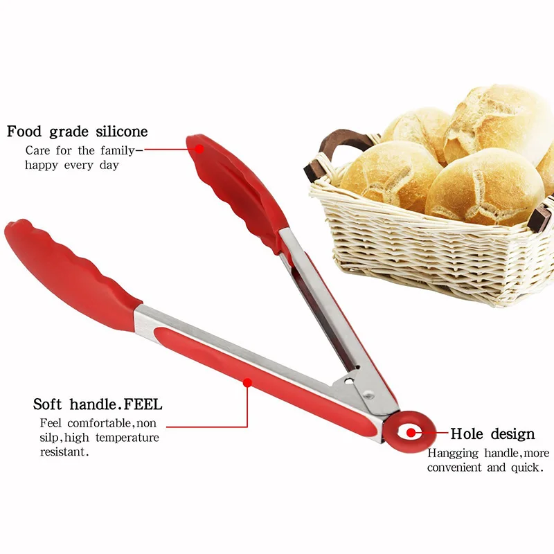 

Silicone Food Tong BBQ Grilling Stainless Steel Kitchen Tongs Non-slip Cooking Clip Cooking with Joint Lock Kitchen Accessories