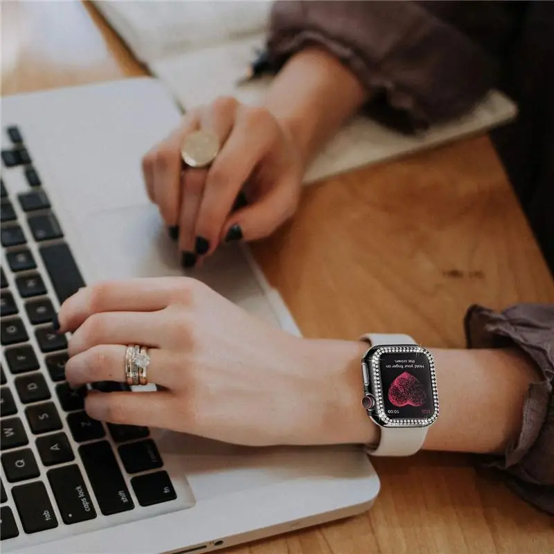 Роскошный Блестящий жесткий чехол для Apple Watch Series 5 4 3 2 1 защитный со стразами iWatch 38