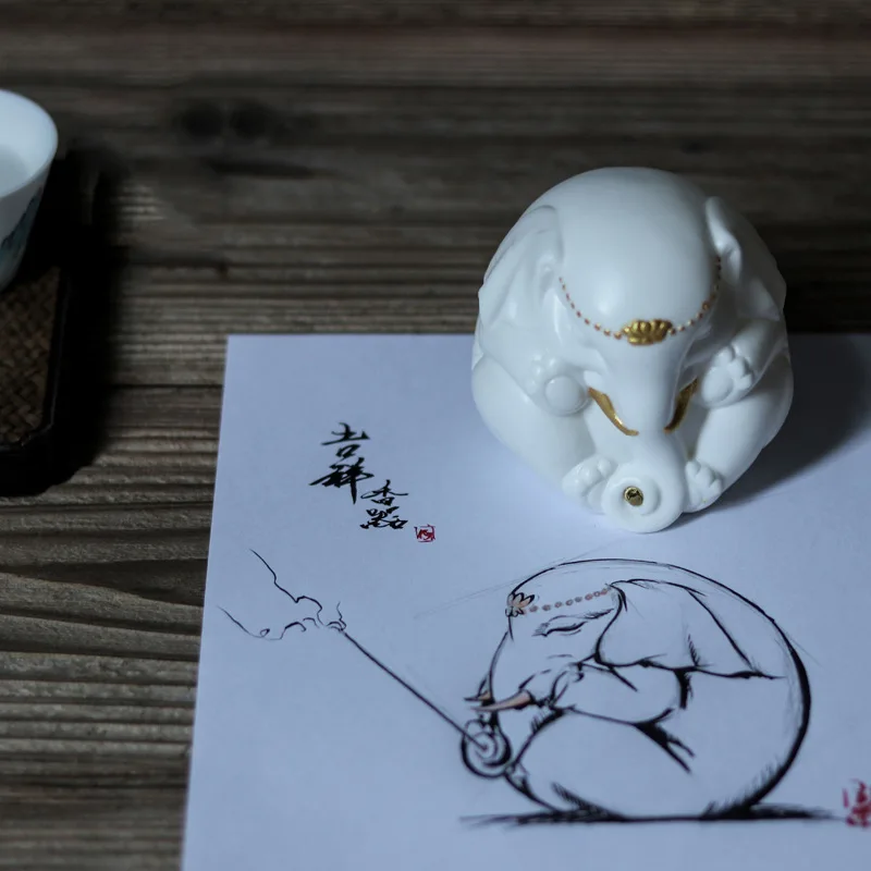 

White porcelain painted gold, as auspicious, wishful, Zen, incense, family tea table decoration, craft gifts