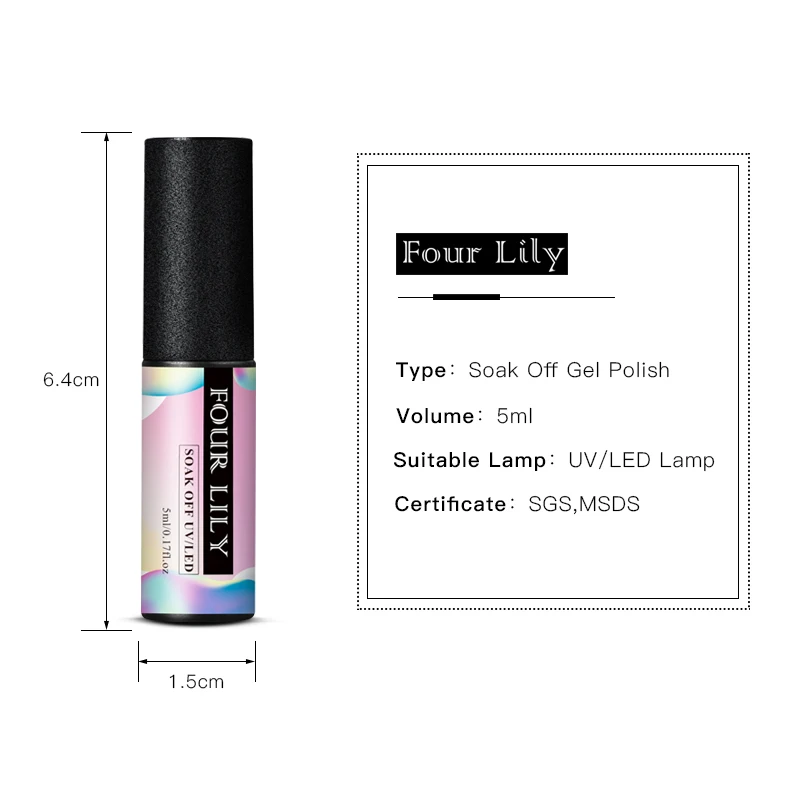FOUR LILY Top Base Gel Polish Soak off Reinforce 5ml Long Lasting Nail Art Manicure Transfer Lacquer Varnish Primer | Красота и