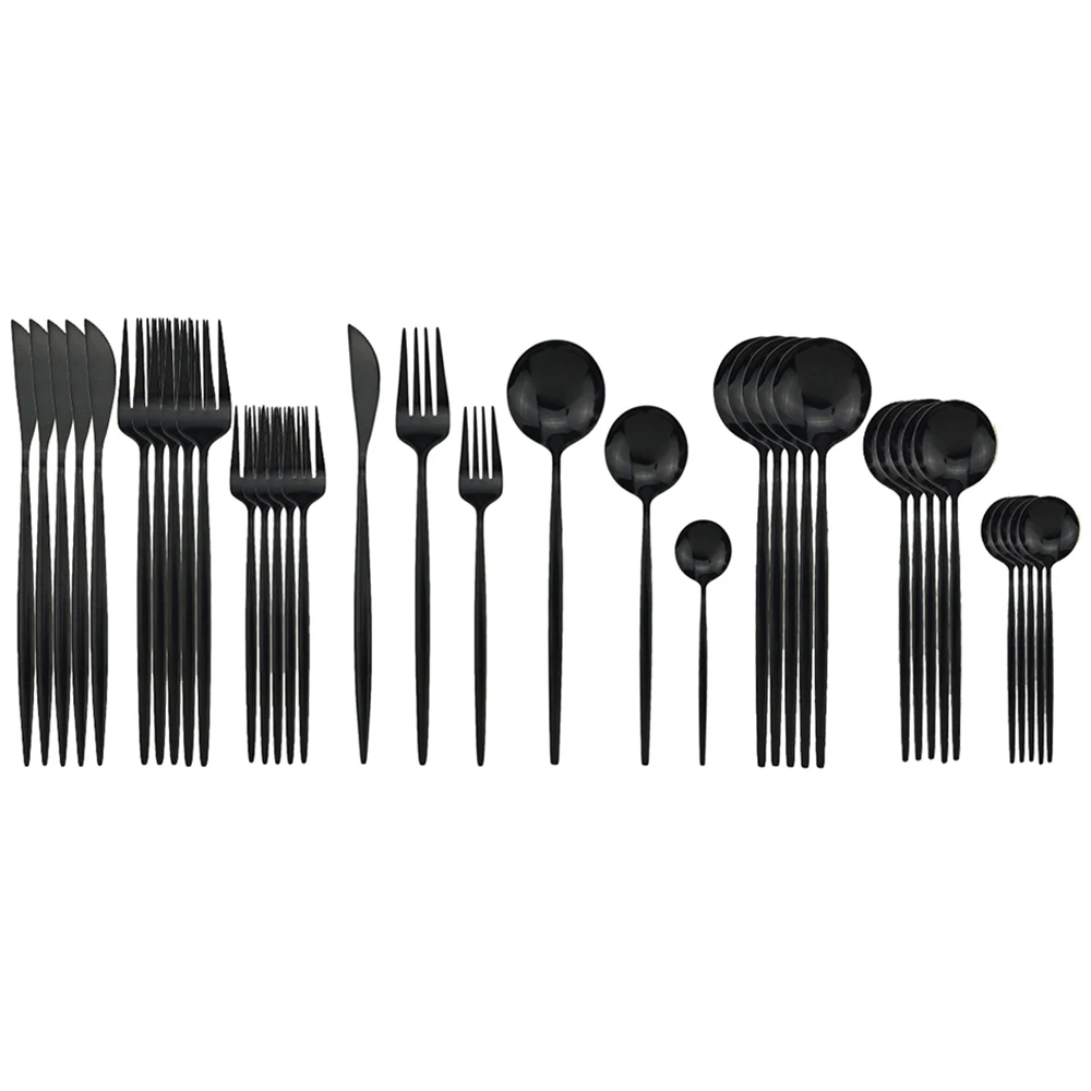 Black Gold Cutlery Set Knife Fork Spoon Dinner Set Kitchen M