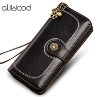 aliwood vintage women wallet clutch quality leather new female long wallet retro women zipper purse designer strap coin purse