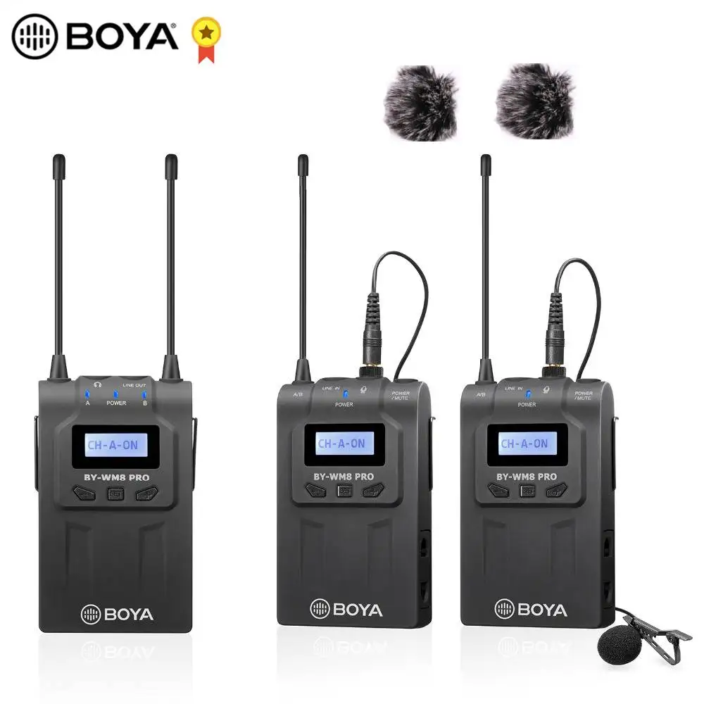 

BOYA BY-WM8 UHF двухканальный петличный беспроводной микрофон с ЖК-экраном для камеры Canon Nikon DSLR видеокамеры